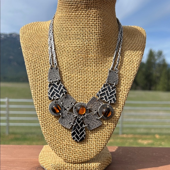 Chico's Jewelry - Chico's Silver-Tone Statement Necklace with Amber Accents